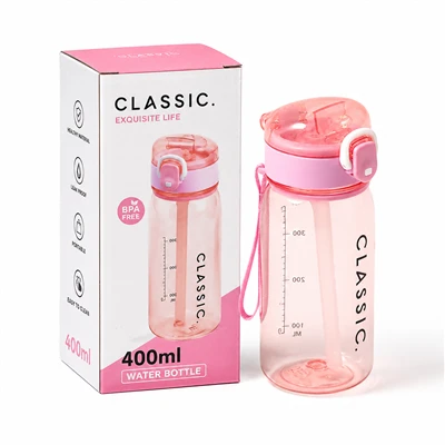 Botella de agua portátil para niños con pajita de 400 ml