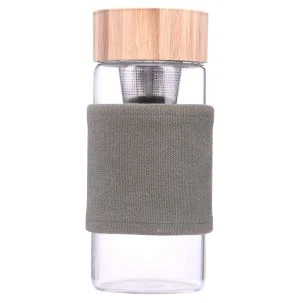 Botella de agua de vidrio pared simple tapa de bambú 400ml con colador de té dentro